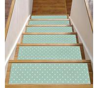 RODAILYCAY Lot de 15 tapis d'escalier antidérapants à pois blancs sur fond vert menthe 20,3 x 76,2 cm pour enfants, personnes âgées et animaux domestiques