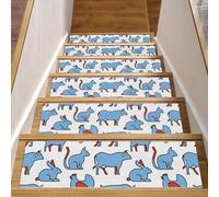 RODAILYCAY Lot de 15 tapis d'escalier antidérapants, canard, chien, poulet, cochon, vache, bleu, 76 x 20 cm, pour marches en bois d'intérieur, tapis de couloir pour enfants, personnes âgées et chiens