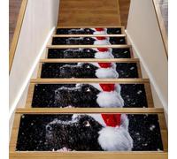 RODAILYCAY Lot de 15 tapis d'escalier antidérapants en forme de chien de neige avec chapeau de Noël pour marches en bois - Tapis d'escalier sans résidus pour enfants, personnes âgées et chiens