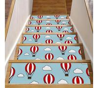 RODAILYCAY Lot de 15 tapis d'escalier antidérapants en forme de montgolfière avec nuages, 76 x 20 cm pour marches en bois à l'intérieur, bordure d'escalier pour enfants, personnes âgées et chiens