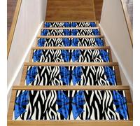 RODAILYCAY Lot de 15 tapis d'escalier antidérapants en polyester TPE avec motif zèbre et nœud 20,3 x 76,2 cm