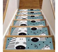 RODAILYCAY Lot de 15 tapis d'escalier antidérapants en polyester TPE Motif zèbre mignon 20,3 x 76,2 cm