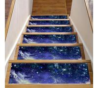 RODAILYCAY Lot de 15 tapis d'escalier antidérapants lavables pour marches en bois, bleu foncé, ciel étoilé, nuages, pour enfants, personnes âgées, animaux domestiques