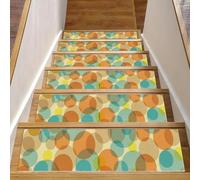 RODAILYCAY Lot de 15 tapis d'escalier antidérapants - Motif à pois colorés - Art abstrait - 20,3 x 76,2 cm - Pour marches en bois d'intérieur - Tapis de protection pour enfants, personnes âgées
