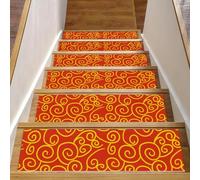 RODAILYCAY Lot de 15 tapis d'escalier antidérapants - Motif nuages chinois orange - Tapis d'escalier pour marches en bois d'intérieur - Tapis d'escalier avec envers en TPE