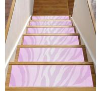 RODAILYCAY Lot de 15 tapis d'escalier antidérapants - Motif peau de zèbre rose - Pour marches en bois - Lavable en machine - Pour enfants, personnes âgées et animaux domestiques