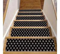 RODAILYCAY Lot de 15 tapis d'escalier antidérapants pour marches d'escalier en bois à pois noirs et blancs - 20,3 x 76,2 cm
