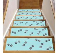RODAILYCAY Lot de 15 tapis d'escalier antidérapants pour marches d'escalier en bois - Motif pattes de chien et chat - Pour personnes âgées, enfants et chiens - Bleu