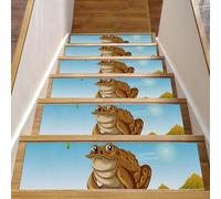 RODAILYCAY Lot de 15 tapis d'escalier antidérapants pour marches d'escalier marron assis sur un rocher, 76 x 20 cm pour marches en bois, tapis de couloir pour enfants, personnes âgées et chiens