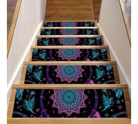 RODAILYCAY Lot de 15 tapis d'escalier antidérapants pour marches en bois, 20,3 x 76,2 cm, plumes de rêve indien, violet et bleu, tapis d'escalier de sécurité pour enfants, personnes âgées et animaux