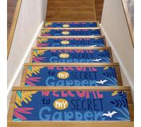 RODAILYCAY Lot de 15 tapis d'escalier antidérapants pour marches en bois, 76,2 x 20,3 cm, tapis d'escalier d'intérieur Welcome to My Secret Garden, tapis d'escalier d'intérieur pour chiens, enfants et