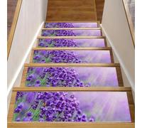 RODAILYCAY Lot de 15 tapis d'escalier antidérapants pour marches en bois, fleurs de lavande violette, 76,2 x 20,3 cm, tapis d'escalier d'intérieur pour chiens, enfants et personnes âgées