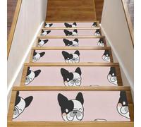 RODAILYCAY Lot de 15 tapis d'escalier antidérapants pour marches en bois, motif bouledogue français, 20,3 x 76,2 cm, pour enfants, personnes âgées, chiens