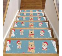 RODAILYCAY Lot de 15 tapis d'escalier antidérapants pour marches en bois - Motif bouledogue français - 76,2 x 20,3 cm - Pour chiens et personnes âgées