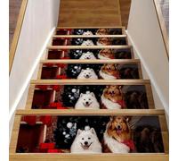 RODAILYCAY Lot de 15 tapis d'escalier antidérapants pour marches en bois - Motif chien animal de Noël - 20,3 x 76,2 cm - Sans résidus - Pour enfants, personnes âgées et chiens