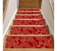 RODAILYCAY Lot de 15 tapis d'escalier antidérapants pour marches en bois, motif dragon doré de la Chine, 76,2 x 20,3 cm, tapis d'escalier d'intérieur, tapis d'escalier pour chiens, enfants et