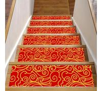 RODAILYCAY Lot de 15 tapis d'escalier antidérapants pour marches en bois, motif nuages chinois, lavables en machine, pour enfants, personnes âgées et animaux domestiques