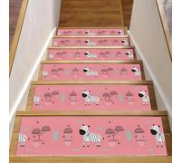RODAILYCAY Lot de 15 tapis d'escalier antidérapants pour marches en bois, motif zèbre catoon rose, 20,3 x 76,2 cm, pour enfants, personnes âgées, chiens