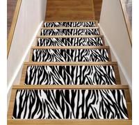RODAILYCAY Lot de 15 tapis d'escalier antidérapants pour marches en bois - Motif zébré noir et blanc - 20,3 x 76,2 cm - Pour enfants, personnes âgées et animaux domestiques
