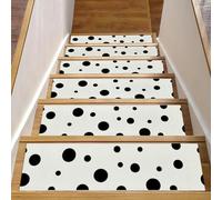 RODAILYCAY Lot de 15 tapis d'escalier antidérapants sans résidus pour marches en bois - Motif à pois noirs et blancs - 20,3 x 76,2 cm
