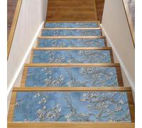 RODAILYCAY Lot de 15 tapis d'escalier antidérapants sans résidus pour marches en bois - Motif fleurs d'amandier - 20,3 x 76,2 cm