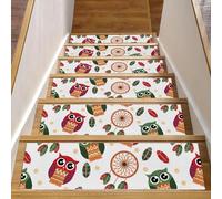 RODAILYCAY Lot de 15 tapis d'escalier antidérapants style bohème attrape-rêves chouette - Tapis d'escalier pour marches en bois d'intérieur - Tapis d'escalier avec envers en TPE