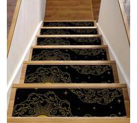 RODAILYCAY Lot de 15 tapis d'escalier de 20,3 x 76,2 cm, style bohème vintage bohème, soleil, lune, nuages, pour marches en bois d'intérieur, tapis de couloir antidérapants avec envers en TPE