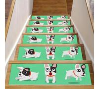 RODAILYCAY Lot de 15 tapis d'escalier de sécurité antidérapants pour enfants, personnes âgées et animaux domestiques - Motif bouledogue français - 20,3 x 76,2 cm