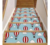 RODAILYCAY Lot de 15 tapis d'escalier en forme de montgolfière sans couture avec nuages, 20,3 x 76,2 cm, tapis d'escalier antidérapants pour enfants, personnes âgées et chiens