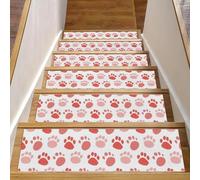 RODAILYCAY Lot de 15 tapis d'escalier - Motif pattes de chien rouges mignonnes - 20,3 x 76,2 cm - Pour marches en bois - Antidérapants - Sans résidus - Pour enfants, personnes âgées et chiens