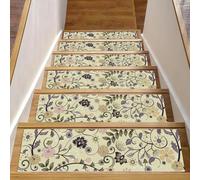 RODAILYCAY Lot de 15 tapis d'escalier texturés à motif de fleurs et de feuilles pour marches en bois d'intérieur - 20,3 x 76,2 cm - Tapis d'escalier antidérapant en polyester TPE