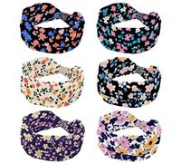 RODAILYCAY Lot de 6 bandeaux extensibles à motif floral coloré pour femme, accessoires pour cheveux, large et doux pour yoga, entraînement, sport, course à pied, voyage