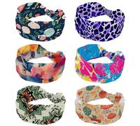 RODAILYCAY Lot de 6 bandeaux larges pour femme - Motif léopard violet - Élastique - Accessoires pour cheveux - Avec croix torsadée