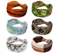 RODAILYCAY Lot de 6 bandeaux torsadés pour femme, motif grenouilles de dessin animé amusant avec fleurs de lotus, bandeau élastique large pour cheveux, accessoire pour cheveux