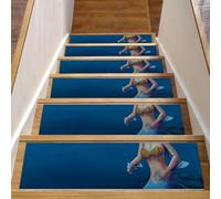 RODAILYCAY Man and Mermaid Love Lot de 15 tapis d'escalier antidérapants pour marches en bois, lavables en machine, pour enfants, personnes âgées et animaux domestiques