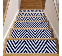 RODAILYCAY Nave Lot de 15 tapis d'escalier antidérapants pour marches en bois, 20,3 x 76,2 cm, motif rayures bleues