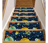 RODAILYCAY Planets Spaceships Space Lot de 15 tapis d'escalier antidérapants en polyester TPE 20,3 x 76,2 cm