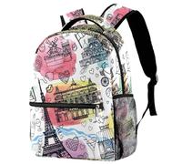 RODAILYCAY Sac à dos de voyage pour ordinateur portable Motif Tour Eiffel Paris Grande capacité Sac à dos mignon pour homme et femme, multicolore 1, 29.4x20x40cm/11.5x8x16 in, Décontracté