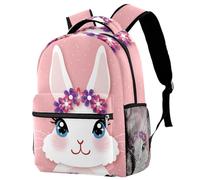 RODAILYCAY Sac à dos d'école, sac à dos léger avec compartiments pour ordinateur portable, motif lapin blanc avec guirlande rose, sac à dos d'école pour garçons et filles