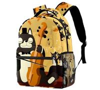 RODAILYCAY Sac à dos pour enfants, sac à dos étanche et décontracté avec chat musical jouant du violon, sac à dos décontracté, sac à livres, sac d'ordinateur portable pour homme et femme