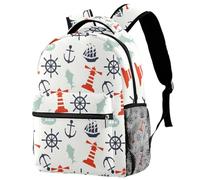 RODAILYCAY Sac à dos pour ordinateur portable, phare, boussole, bateau, ancre, poisson, sac à dos d'école, sac à dos durable pour l'école, le lycée, le voyage, la randonnée
