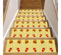 RODAILYCAY Summer Foods Cola Burger Lot de 15 tapis d'escalier antidérapants pour marches d'escalier d'intérieur lavables en machine pour enfants, personnes âgées et animaux domestiques