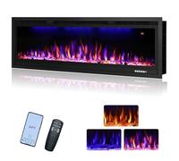 Rodalflame Insert de cheminée électrique WiFi de 127 cm, Commande Intelligente APP, Chauffage Mural et encastré avec Thermostat, 3 Feux de Flamme et lumières supérieures, Bois et Cristaux, minuteur