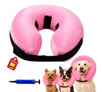 RODARMA® Collier gonflable pour chien élisabéthain + gonfleur | Collier pour chiens pour ne pas gratter les plaies réglable, post-opération, rose, S