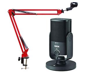 Rode NT-USB Mini microphone à condensateur de studio USB, avec bras articulé Keepdrum NB35RD, rouge