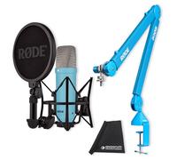 Rode NT1 Signature Microphone de studio bleu avec trépied PSA1+ bras articulé bleu et chiffon en microfibre Keepdrum
