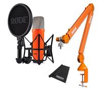Rode NT1 Signature Microphone de studio orange avec trépied PSA1+ à bras articulé orange et chiffon en microfibre Keepdrum