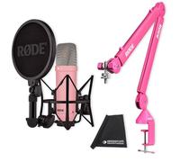 Rode NT1 Signature Microphone de studio rose avec trépied PSA1+ à bras articulé rose et chiffon en microfibre Keepdrum