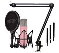 Rode NT1 Signature Pink Microphone de studio + trépied Keepdrum MS138 à bras articulé, noir