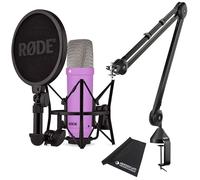 Rode NT1 Signature Purple Microphone de studio violet + trépied PSA1 à bras articulé noir + chiffon microfibre Keepdrum